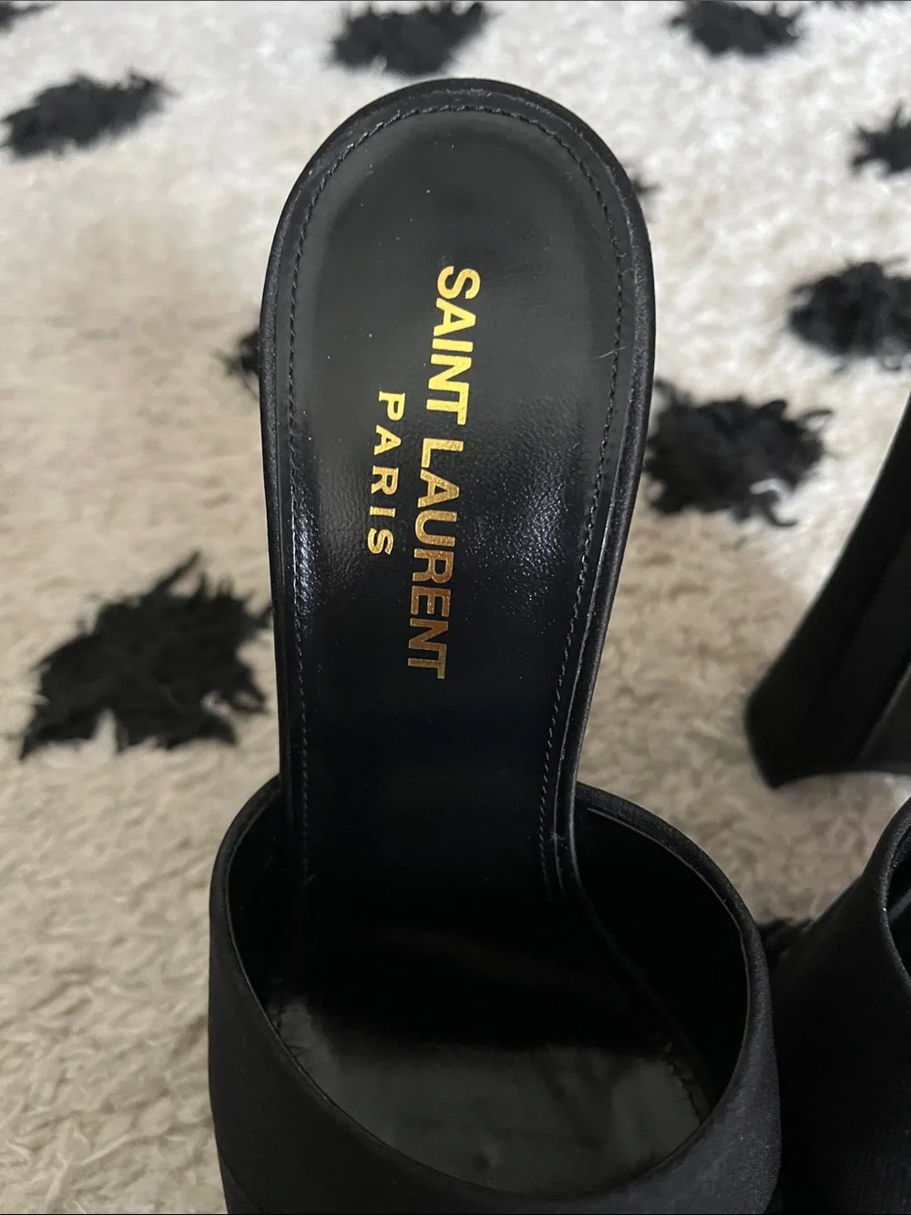Saint Laurent size 7 Boogie 110 Black Satin Platform Mule Heels new